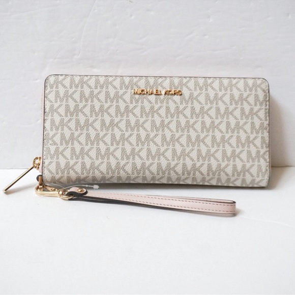 Michael Kors Jet Set Travel Large Logo Continental Wristlet vanilla Powder Blush - Picture 3 of 12